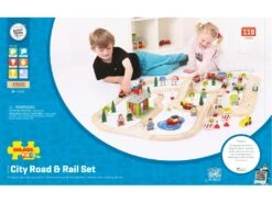 BigJigs BJT032 City Road & Rail Houten Treinbaan -Trendy Speelgoedwinkel bigjigs treinset bjt032 treinen en autobaanset houten trein.jpeg 1