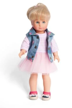 Kledingset Jurk Rose Met Spijkerjack Mt. 35 – 45 Cm. -Trendy Speelgoedwinkel kledingset pop heless 550 2550 1 1