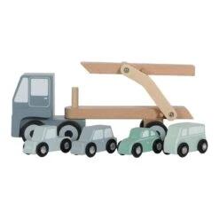Little Dutch LD4453 Houten Autotransporter Blauw -Trendy Speelgoedwinkel little dutch 4453 houten autotransporter 1 1