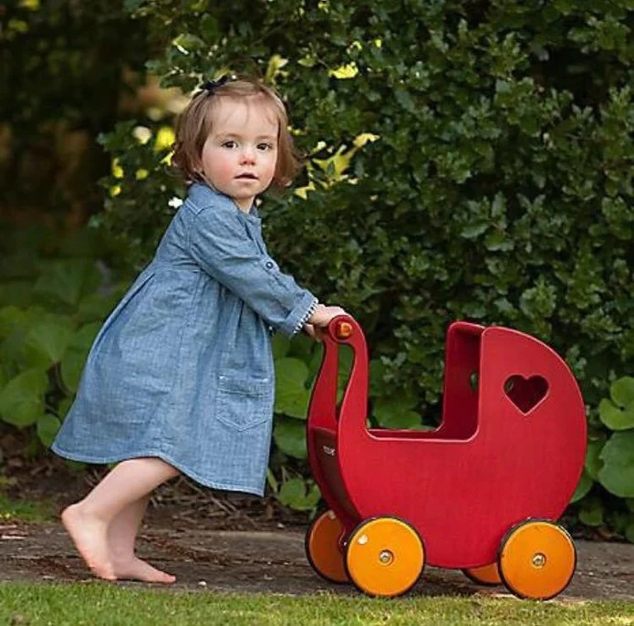 Moover Poppenwagen Hout Rood 2 Moover Poppenwagen Hout Rood - Afbeelding 2