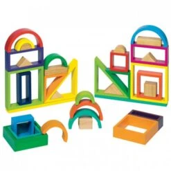 Goki 58655 Bouwstenenset Regenboog In Houten Kist